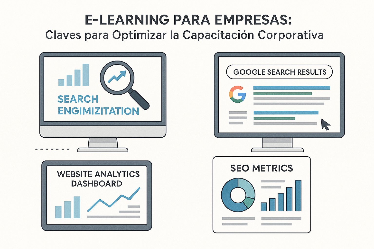 Equipo de empleados de diversas ubicaciones geográficas colaborando en una sesión de e-learning online