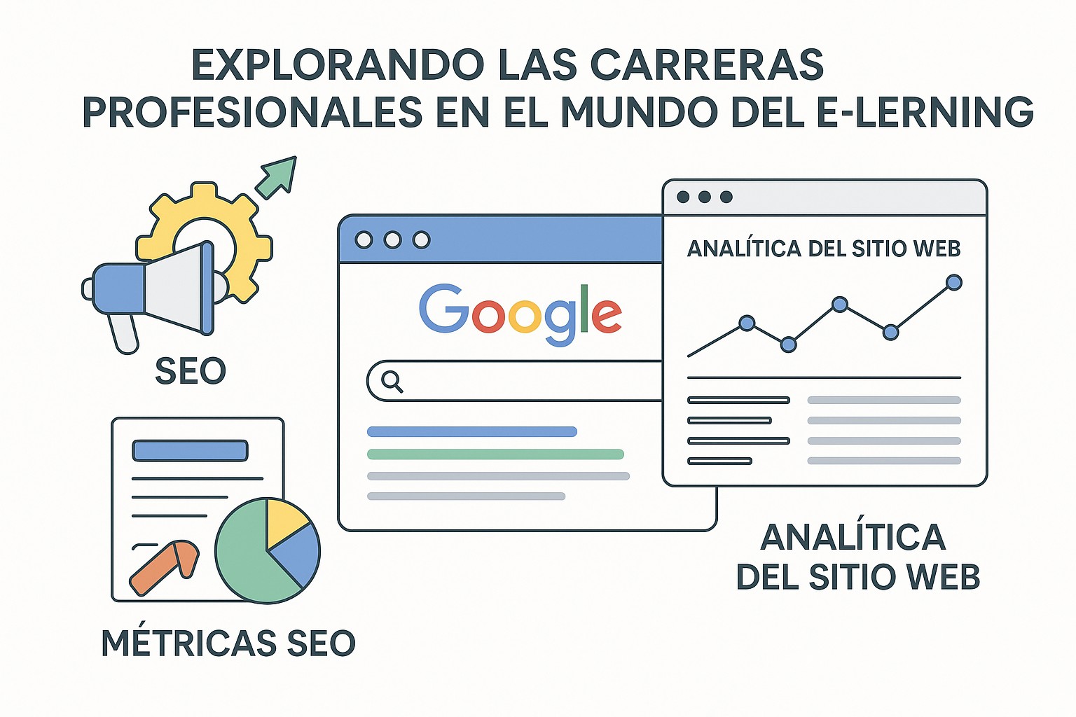 Ilustración sobre carreras profesionales mundo elearning