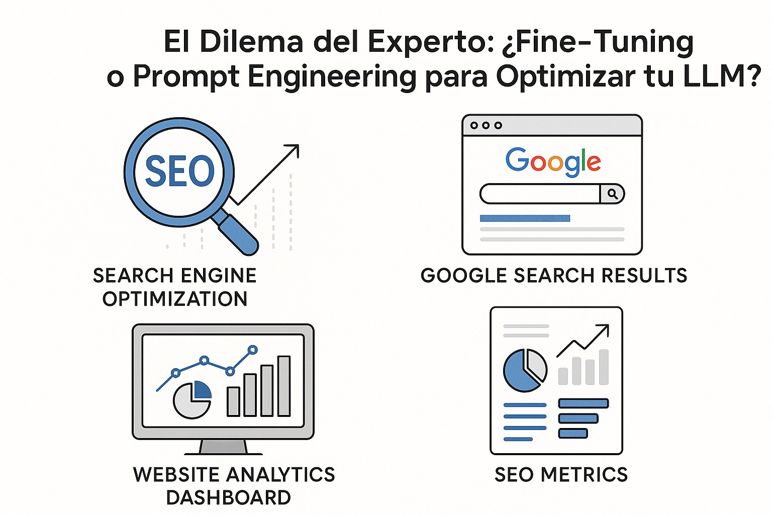 Representación visual de un experto en IA decidiendo entre fine-tuning y prompt engineering para optimizar un LLM