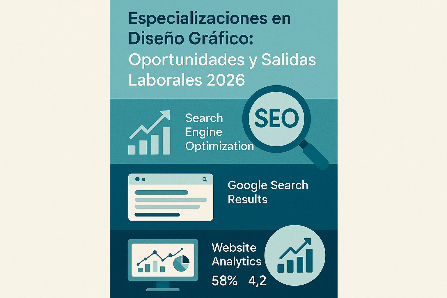 Infografía: conceptos clave de Especializaciones en Diseño Gráfico: Oportunidades y Salidas Laborales 2026
