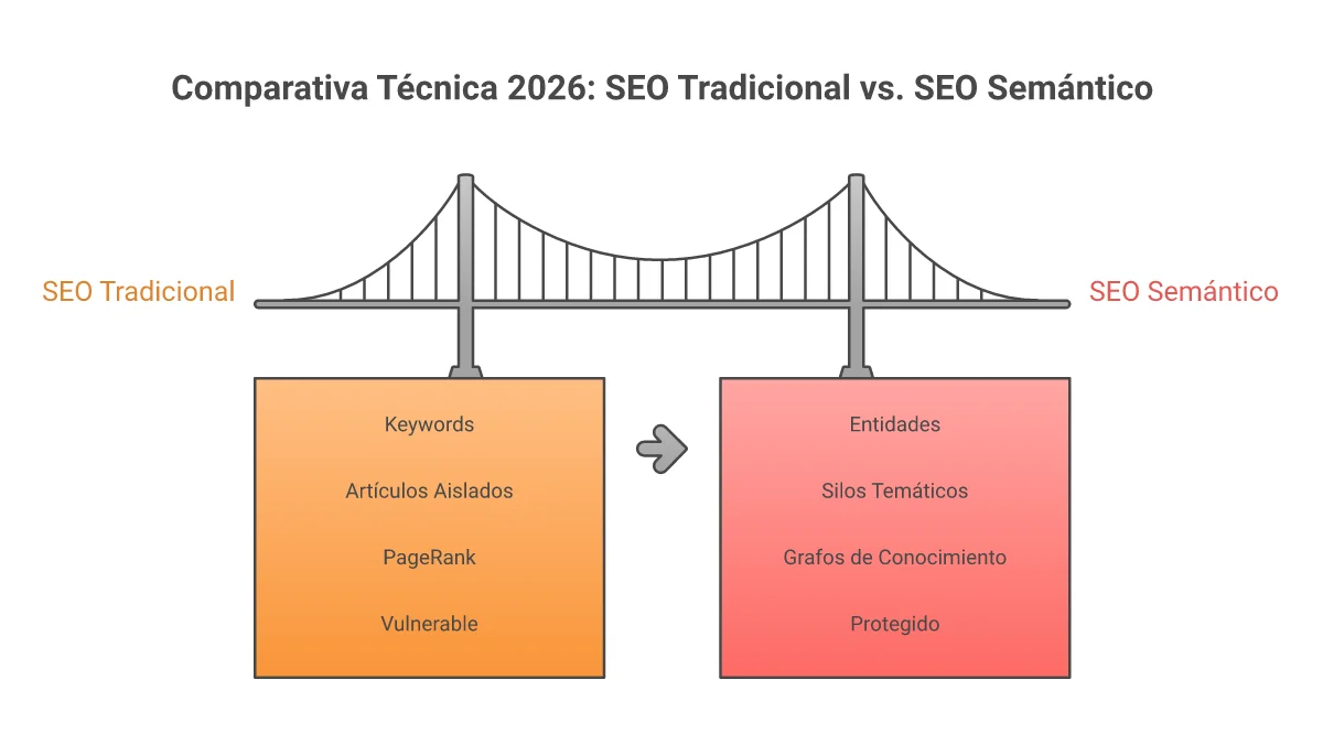 Infografía comparativa: SEO Tradicional vs SEO Semántico 2026