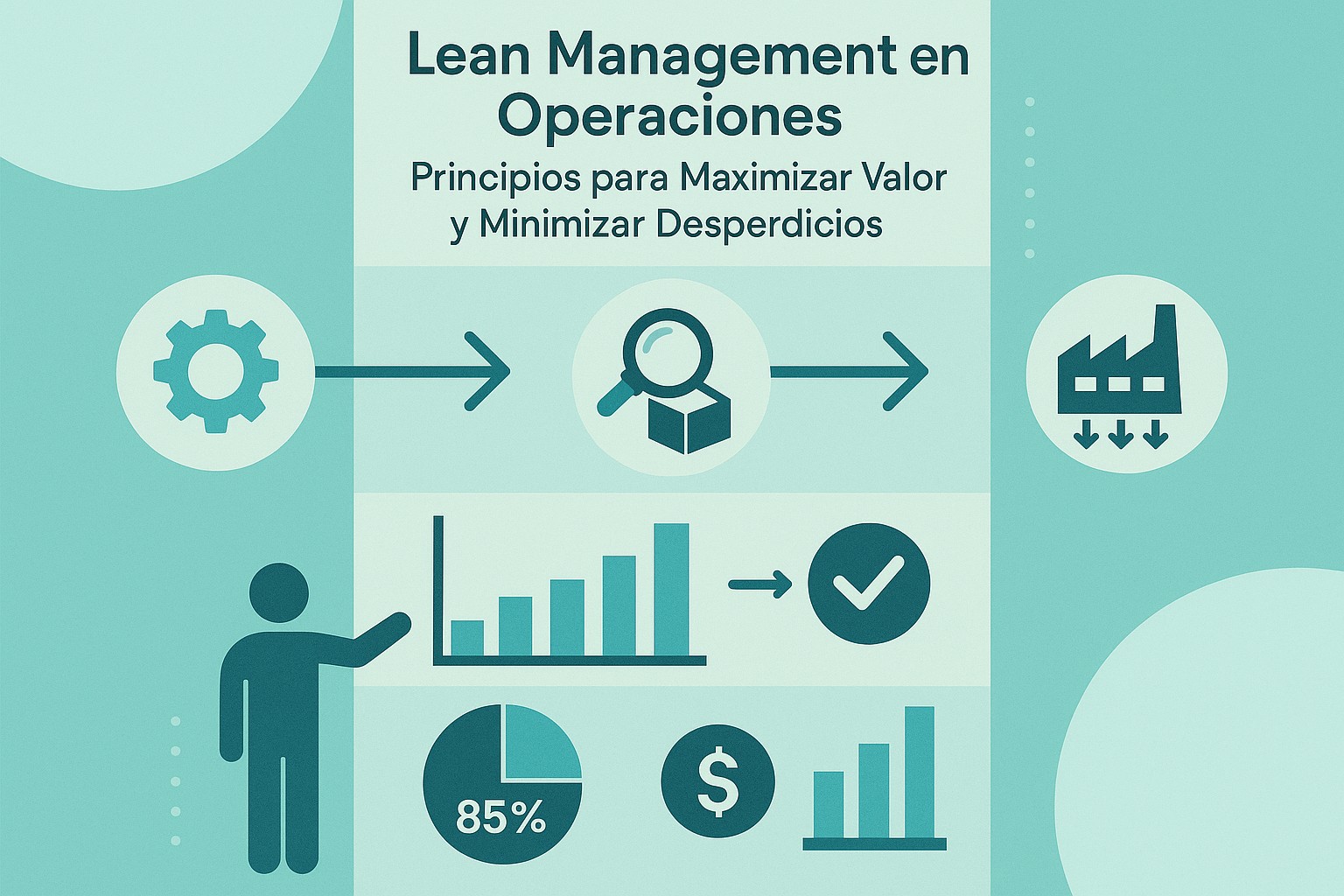 Infografía: conceptos clave de Lean Management en Operaciones: Principios para Maximizar Valor y Minimizar Desperdicios