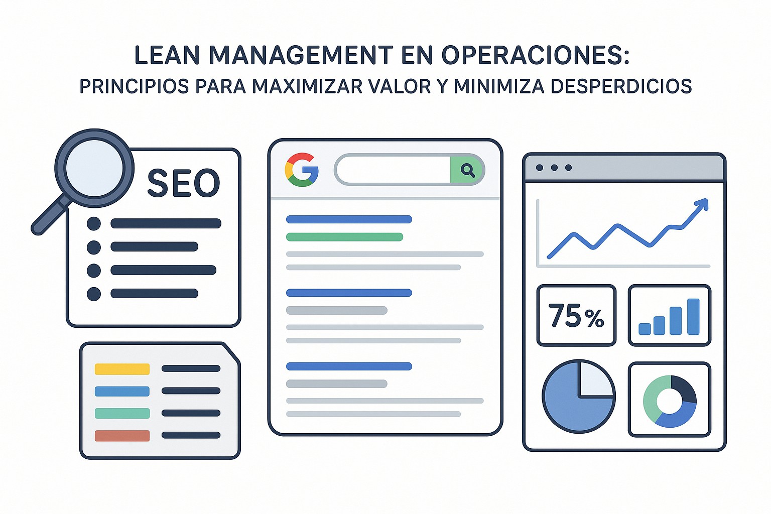Representación visual de los 7 tipos de desperdicios (Muda) en un entorno de operaciones Lean