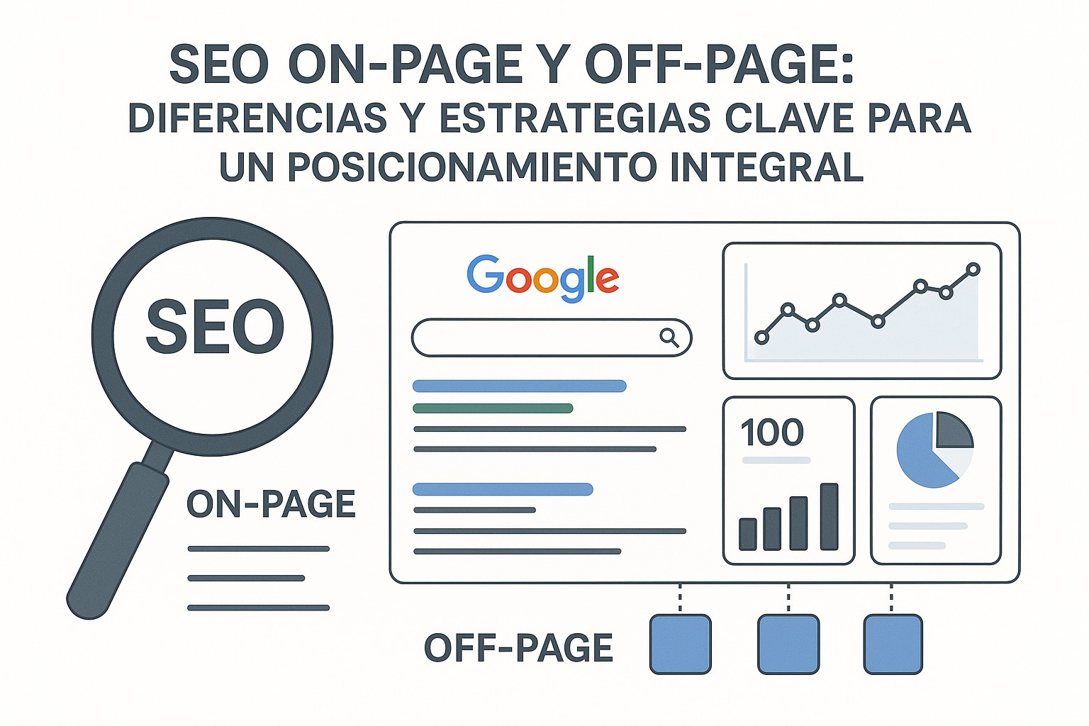 Ilustración sobre seo on page off page estrategias